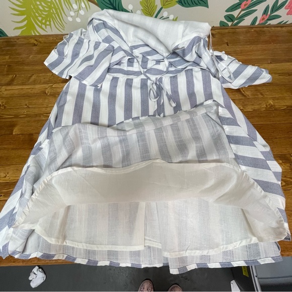 Lulu’s The Wind Is Right Blue and White Striped Off-the-Shoulder Dress *NWT* - Picture 9 of 11